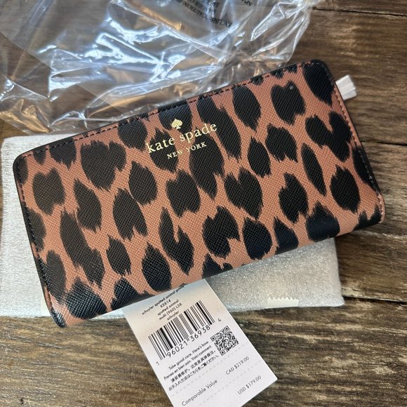 Kate Spade Schuyler Large Slim Bifold Leopard Wallet KE814 NWT $179 Leopard - Picture 5 of 8